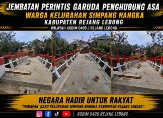 Jembatan Perintis Garuda Kodim 0409/Rejang Lebong di Kelurahan Simpang Nangka Rampung, Akses 760 Warga Kini Makin Lancar