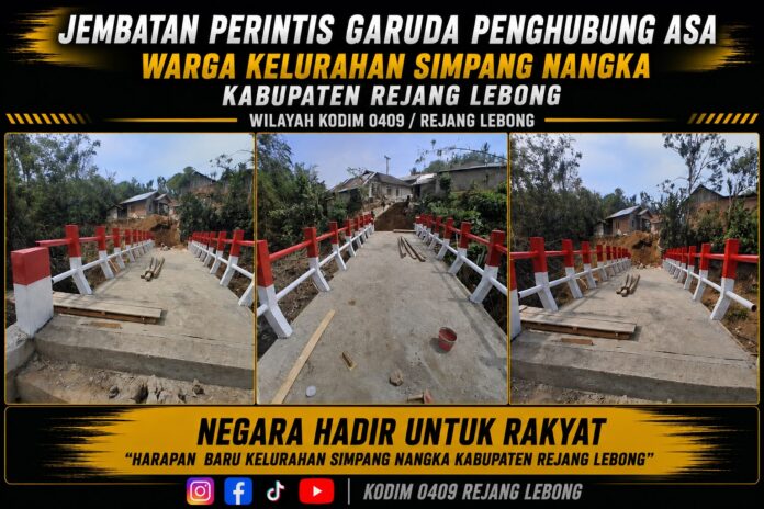 Jembatan Perintis Garuda Kodim 0409/Rejang Lebong di Kelurahan Simpang Nangka Rampung, Akses 760 Warga Kini Makin Lancar